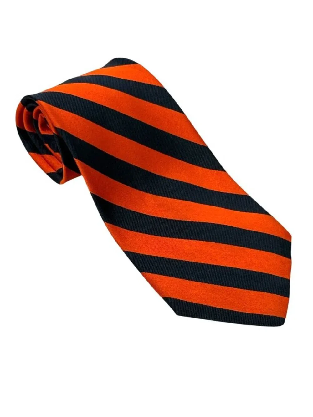 J. Crew Men's Silk Neck Tie Orange Navy Striped Preppy Ivy League Classic USA